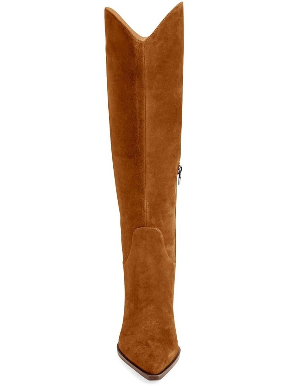 Women's Brown Wide Calf Pointed Toe Side Zipper Fall Knee High Winter Heel Boots - Picture 5 of 5